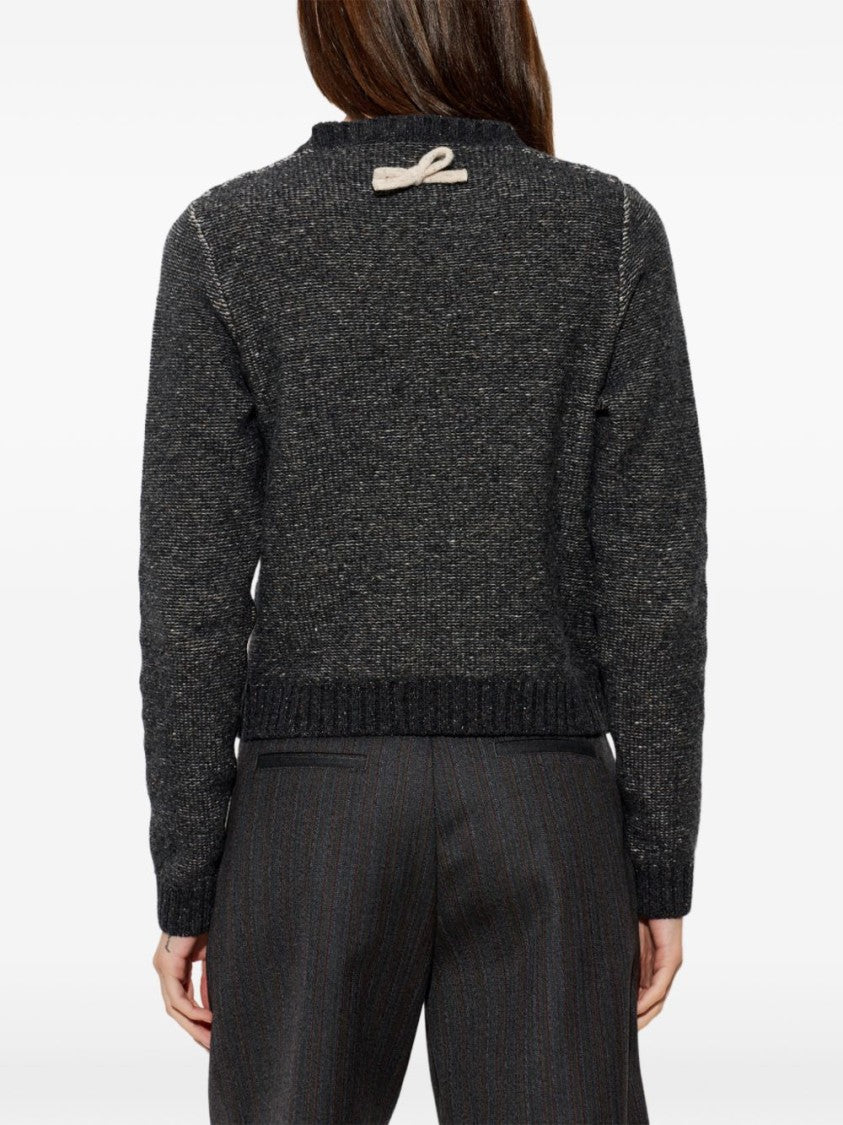 Moschino Textured Grey Knit Sweater With Decorative Bows