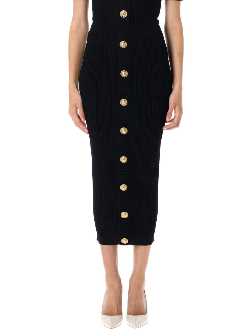 Balmain Ribbed And Cable-Knit Midi Skirt