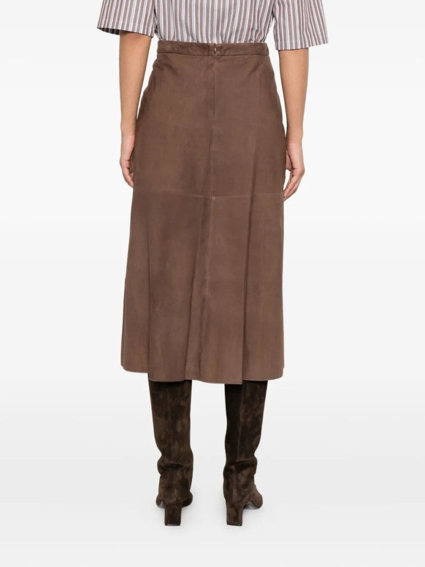 Max Mara A-Line Lambskin Midi Skirt