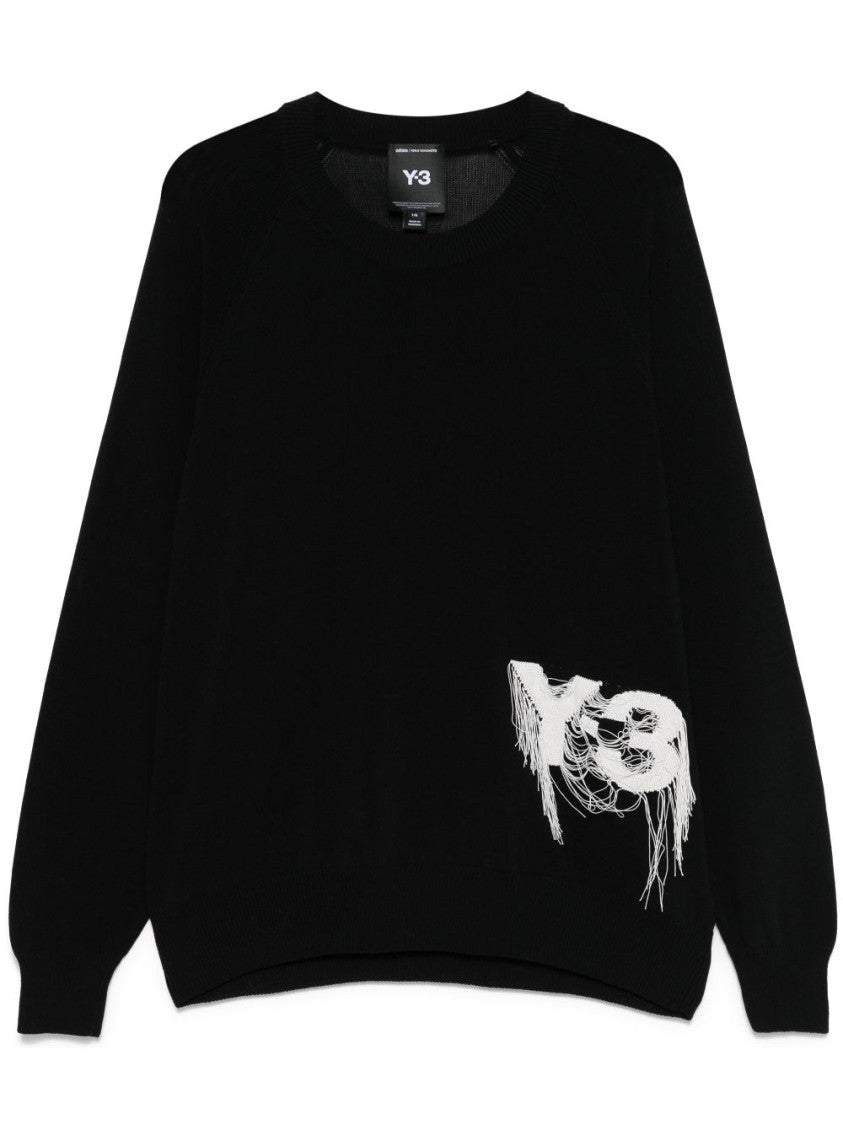 Y-3 Intarsia-Knit Black Crewneck Sweater
