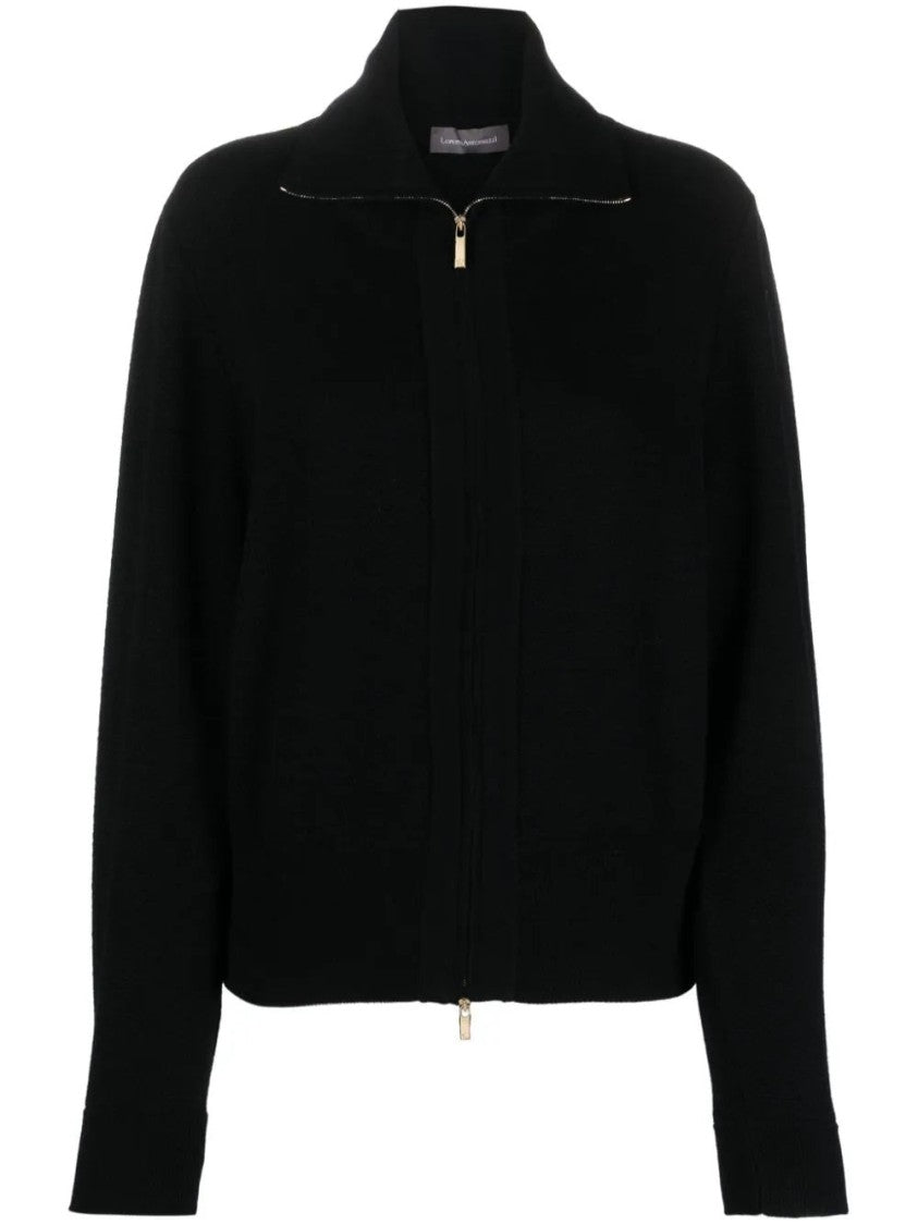 Lorena Antoniazzi Black High Collar Zipped Wool-Blend Cardigan