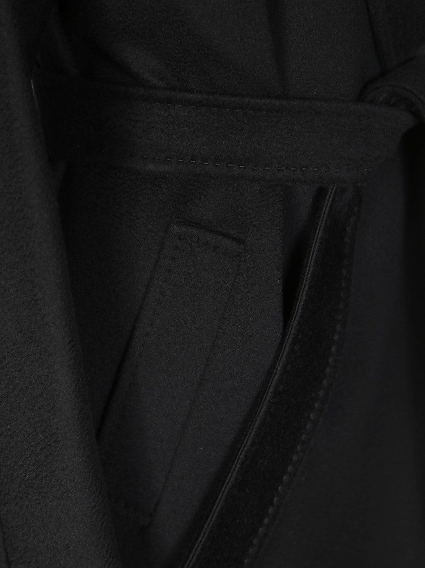 Max Mara Black Belted Long Coat With Notched Collar And Smooth Finish