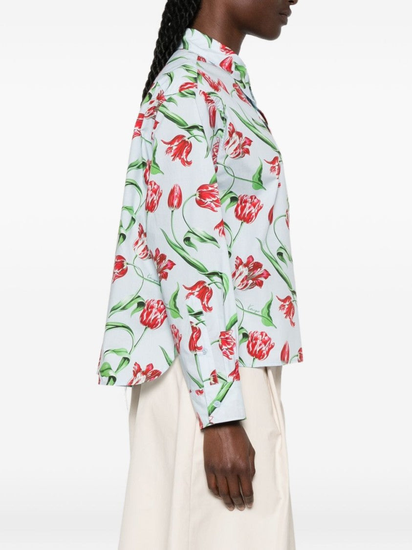 Kenzo Light Blue Cotton Floral Print Kenzo Shirt