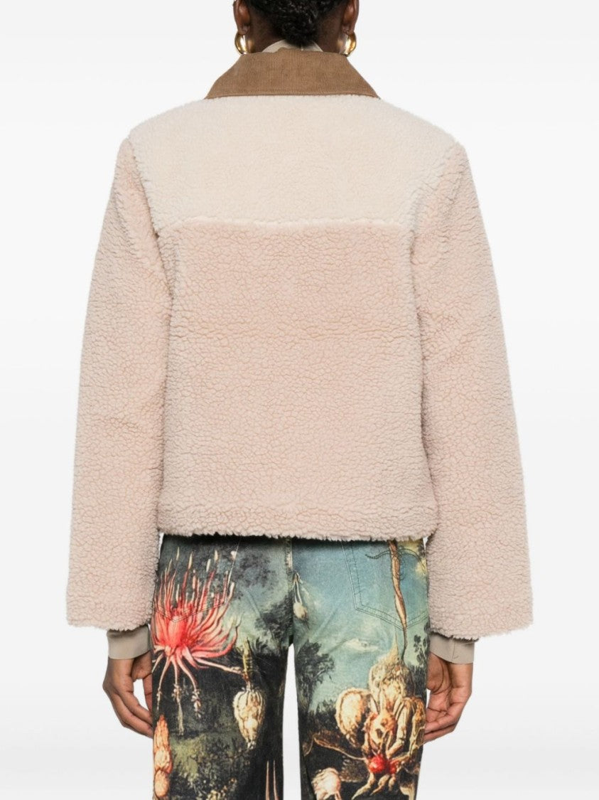 Barbour Cropped Ecru Jacket With Brown Corduroy Collar