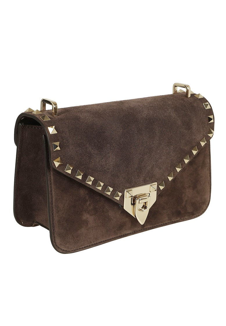 Valentino Garavani Rockstud Suede Platinum Pyramid Stud Shoulder Bag