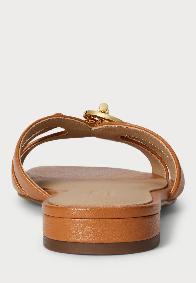 Lauren Ralph Lauren Brown Blaike Slide Leather Sandals