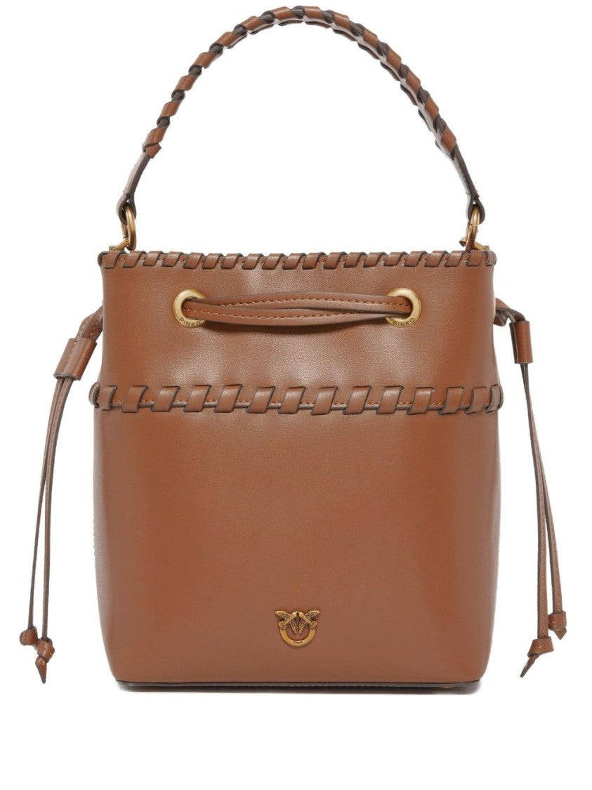 Pinko Structured Calf Leather Handbag With Woven Trim