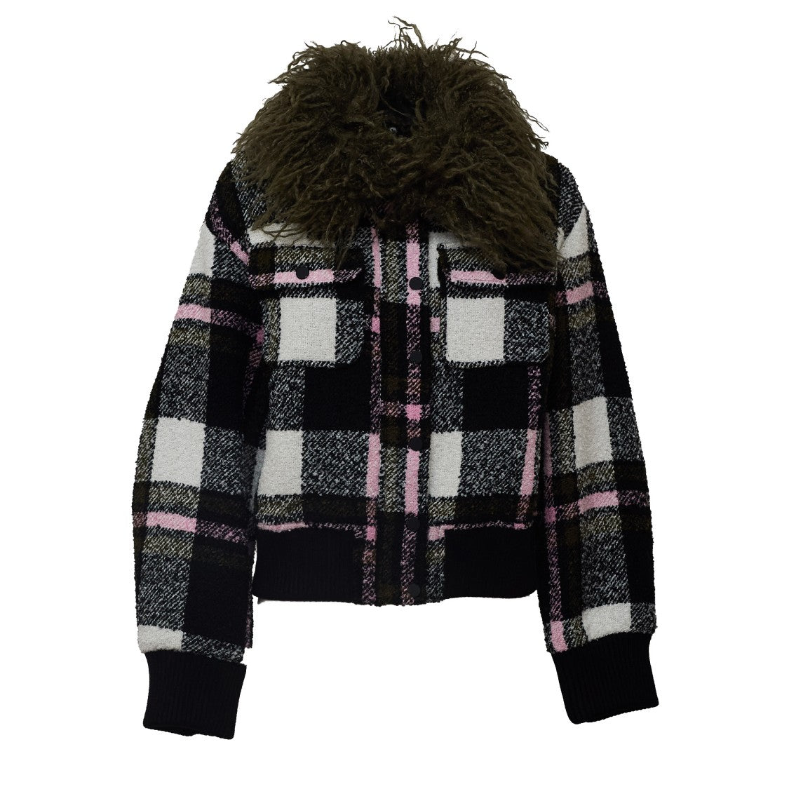 Essentiel Antwerp Kpop Removable Faux Fur Collar Bomber Jacket