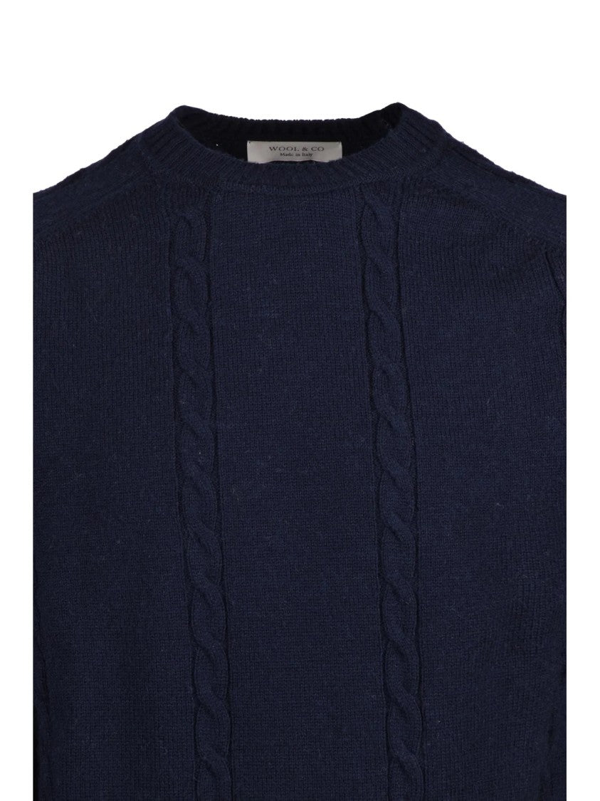 Wool & Co Vertical Cable Knit Crew Neck Sweater In Merino Wool