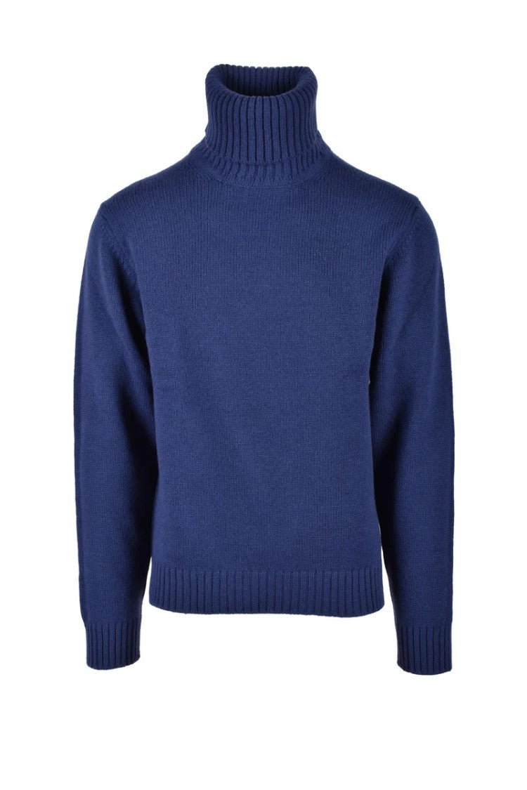 Crossley Blue Wool High Neck Sweater