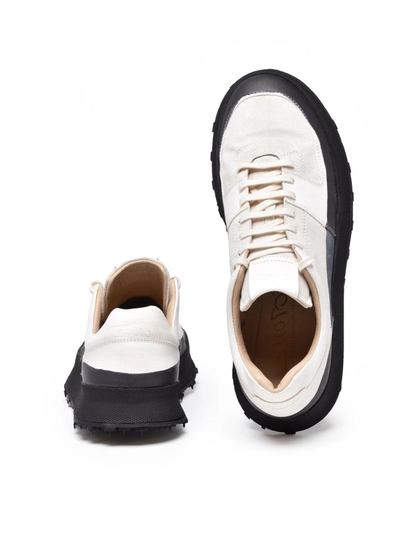 Shoto White Leather Suede Sneakers