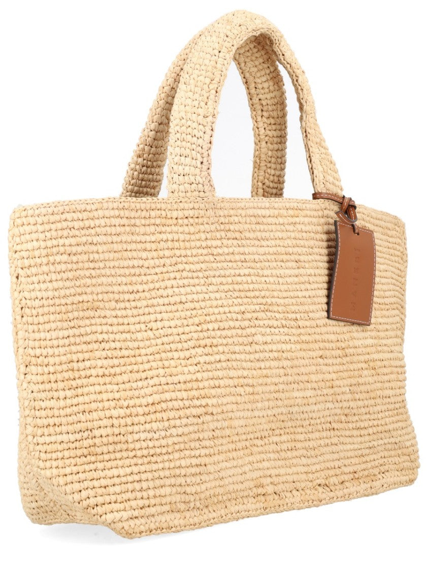 Manebi Sunset Woven Raffia Leather Tag Tote Bag
