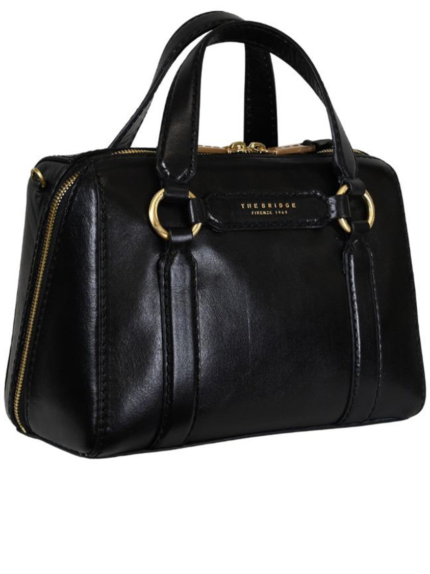 The Bridge Black Handbag W/Shoulder Structured Leather Handbag