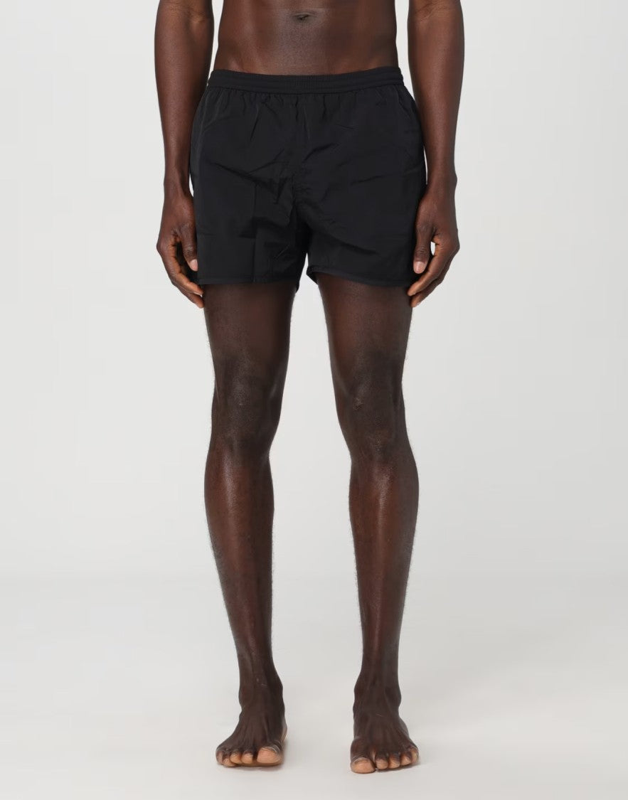 Ami Black Swim Shorts With Logo Plaque Detail