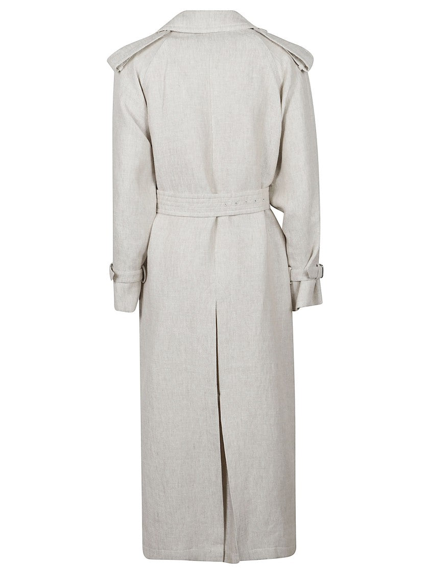 Max Mara Belted Trench Coat With Textured Fabric