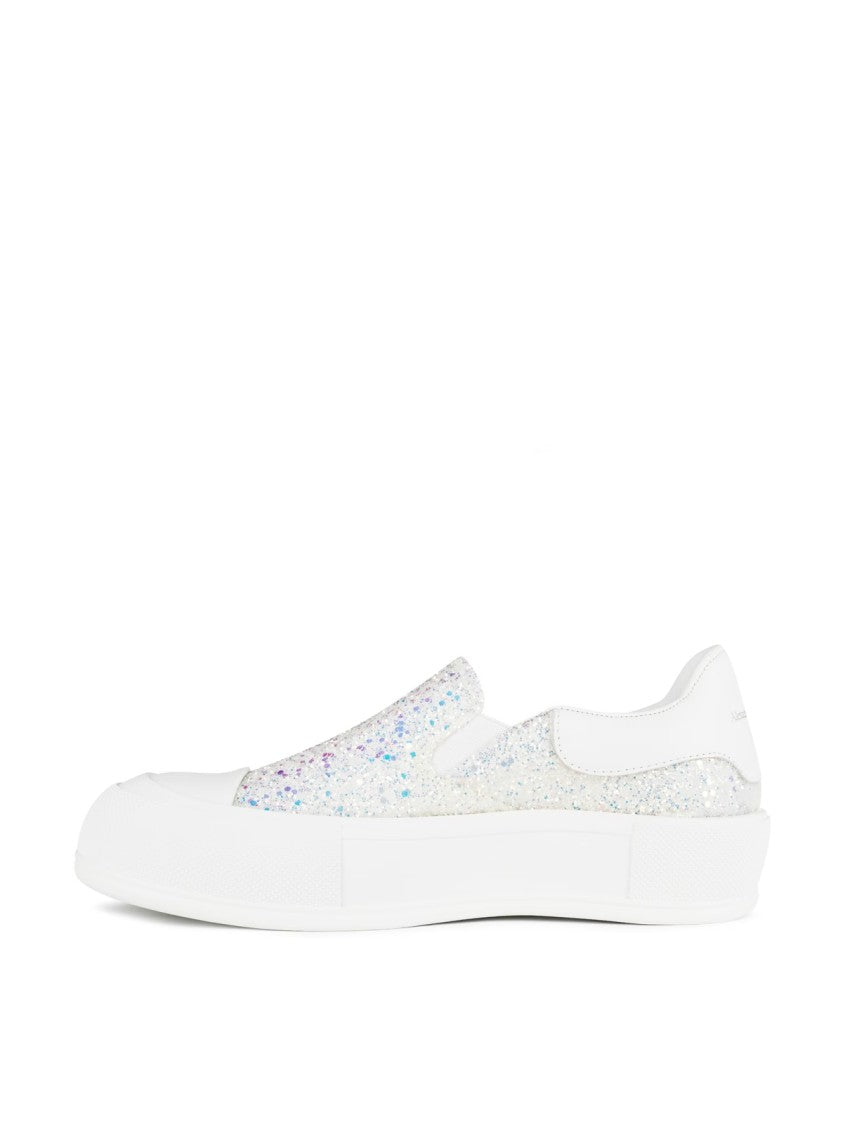 Alexander Mcqueen Deck Plimsoll Glitter Slip On Sneakers