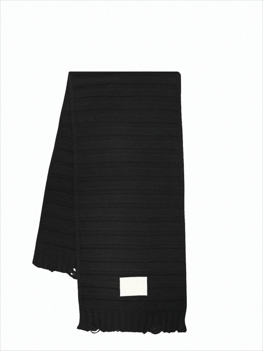 Mm6 By Maison Margiela Ribbed Black Scarf With Fringed Edges