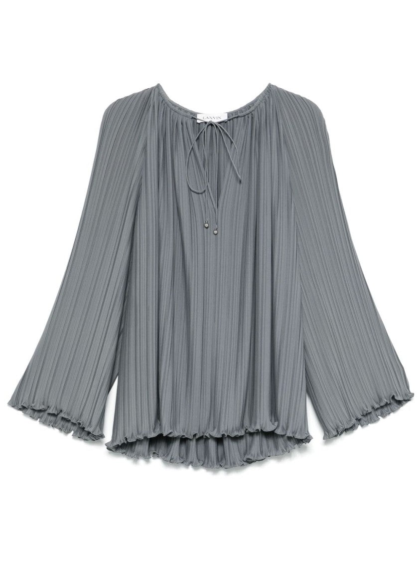 Lanvin Gathered Tie Neck Blouse