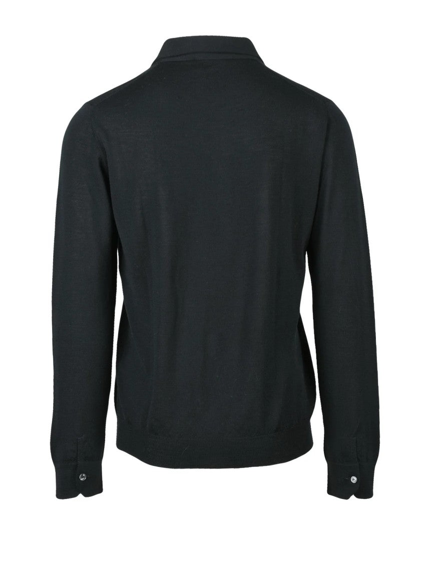 Magenta Black Merino Wool Knit Polo