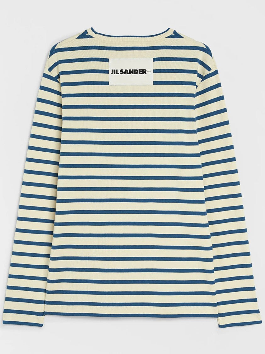 Jil Sander Cream/Blue Stripe Long-Sleeve Cotton Top