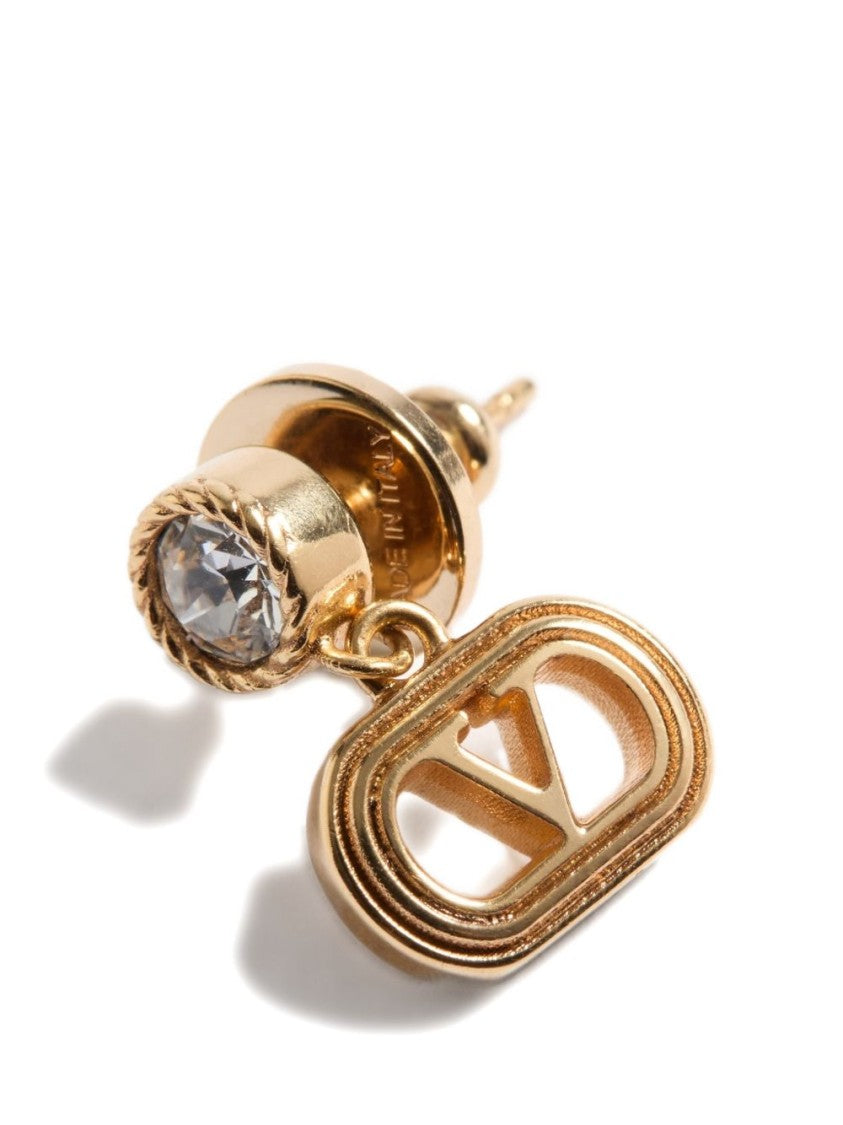 Valentino Garavani Gold Oval Metal Crystal V Earrings