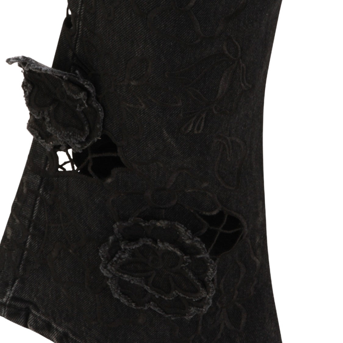 Blumarine Slim Fit Black Jeans With Floral Appliqués