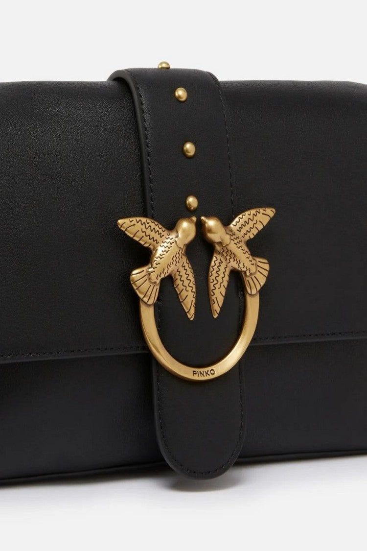 Pinko Black Leather Handbag With Gold-Tone Embellishment