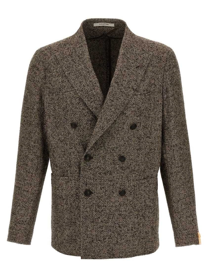 Tagliatore Textured Brown Double-Breasted Wool Blend Blazer