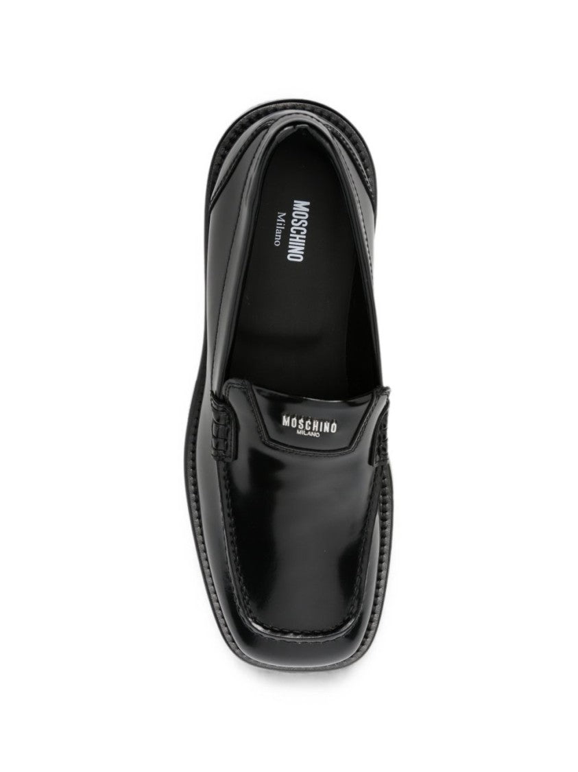 Moschino Polished Leather Loafers - Black