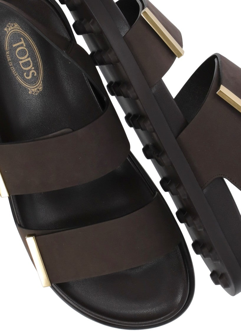 Tod's Brown Velcro Strap Leather Sandals