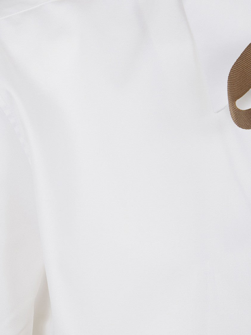Herno White Cotton Waistcoat With Brown Ribbon Detail