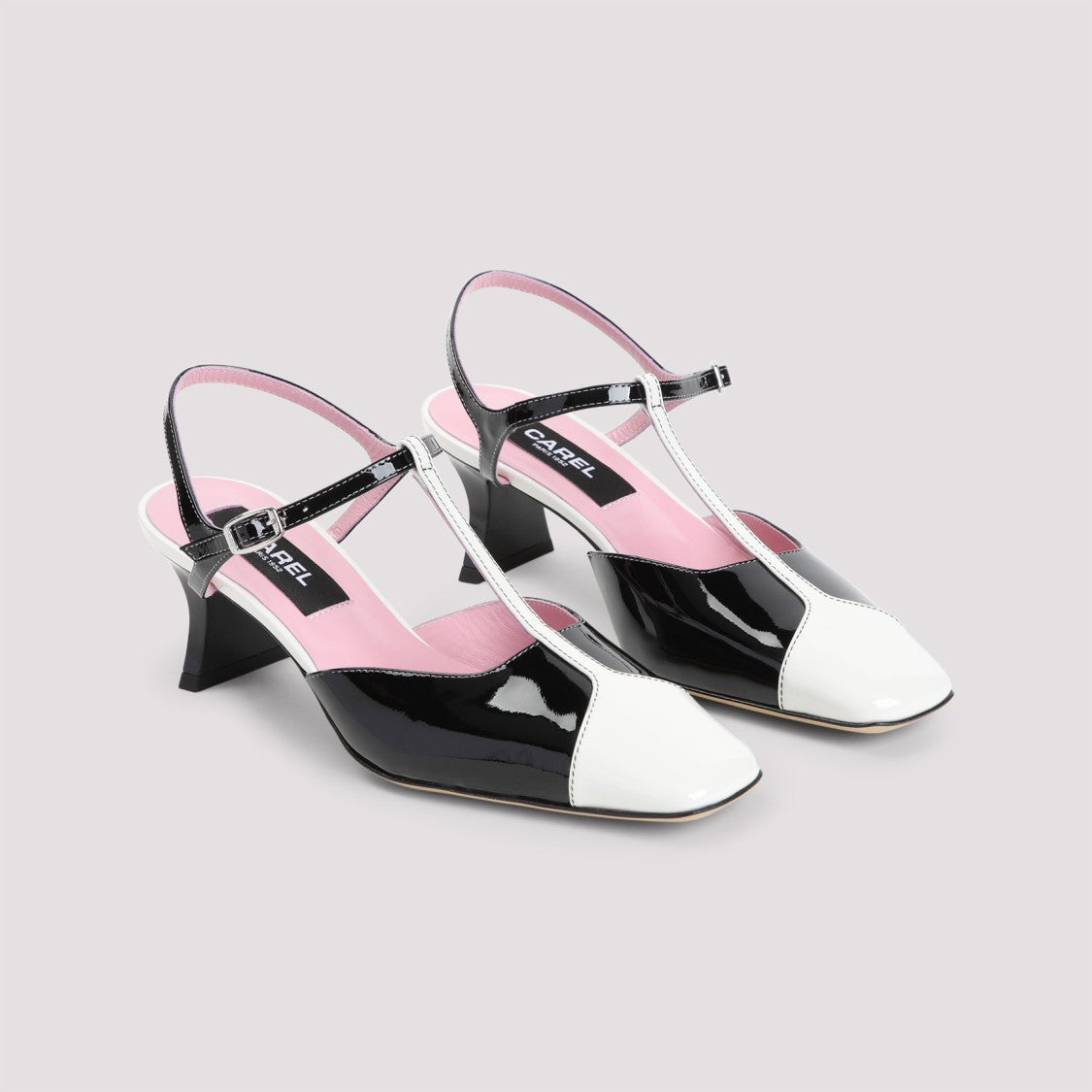 Carel Paris Pointed Toe Slippers With T-Strap And Glossy Finish