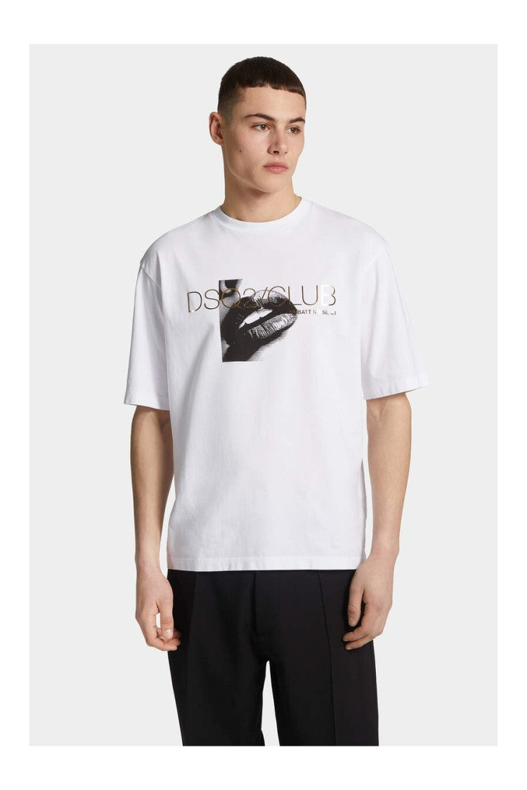 Dsquared2 White Dsq2 Club Graphic Printed Cotton T-Shirt