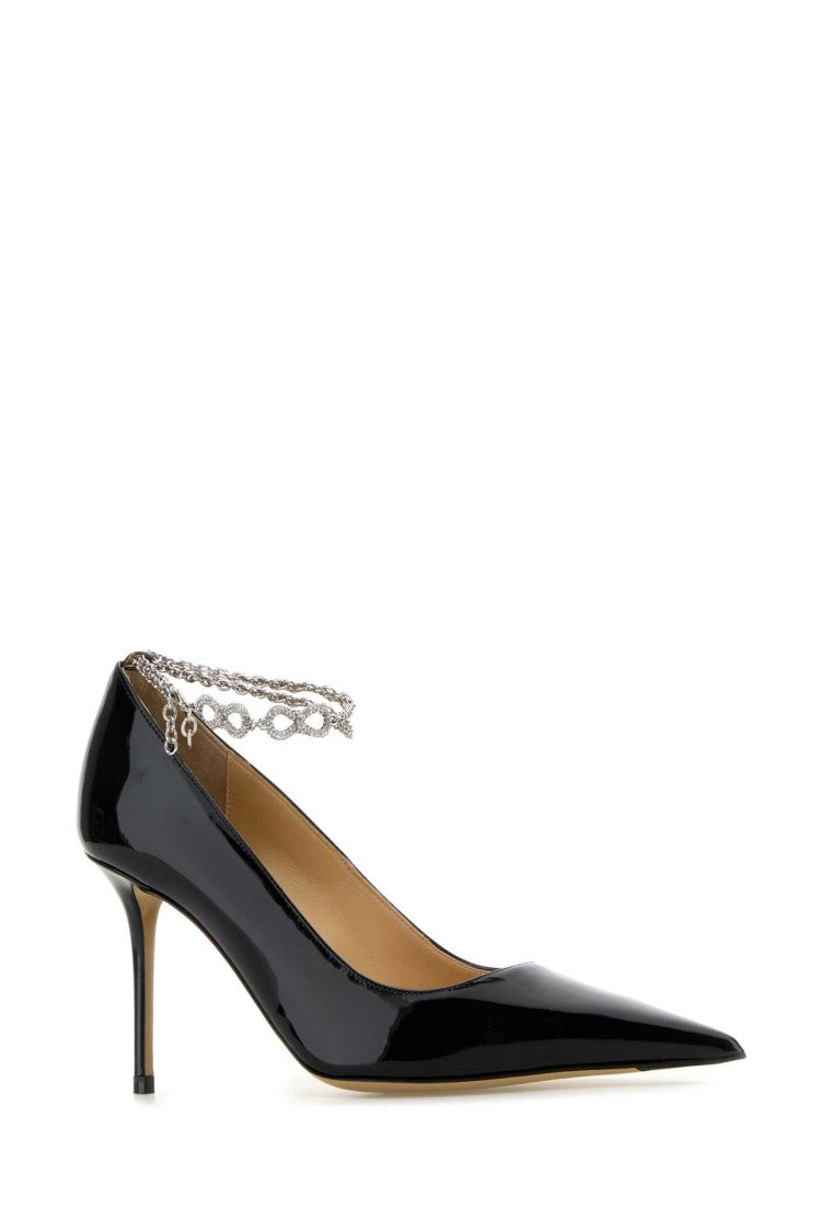 Mach & Mach Black Leather Bow Chain Pumps