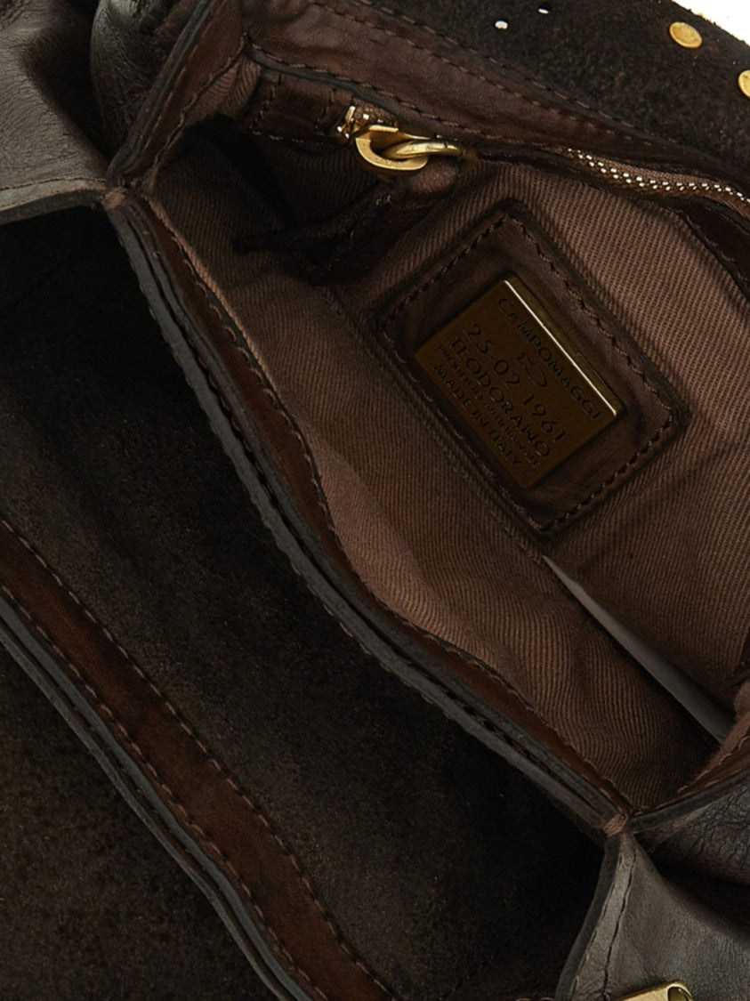 Campomaggi Medium Brown Leather Handbag With Decorative Studs And Clasp Closure