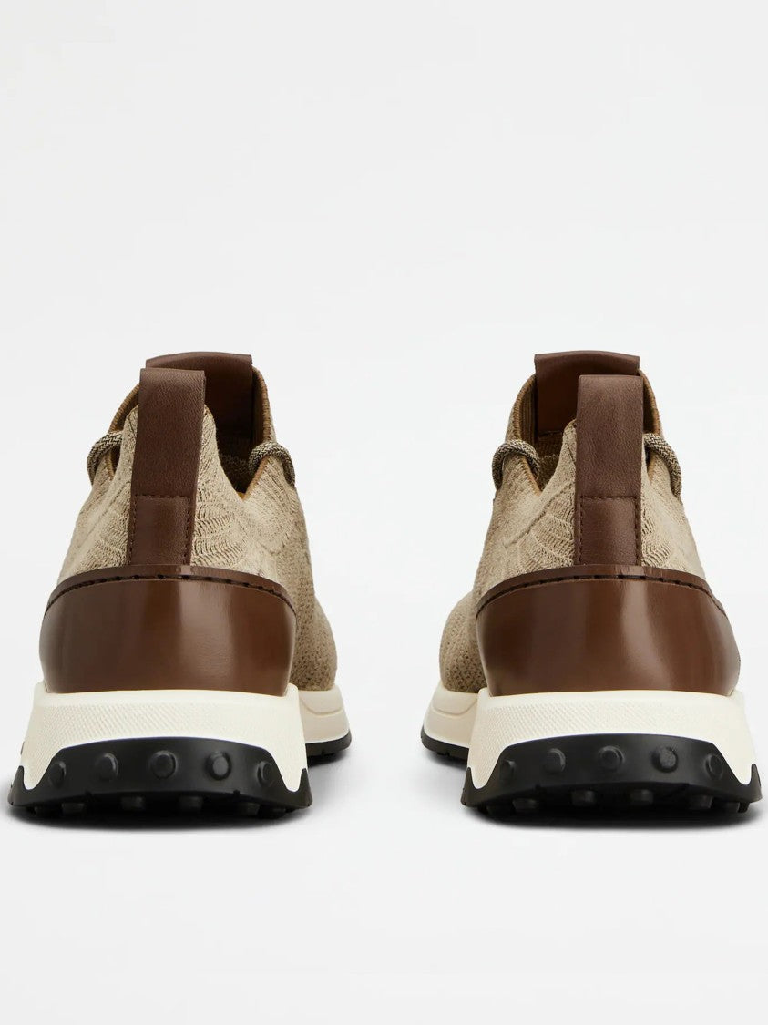 Tod's Beige Calzature Knitted Chevron Sneakers