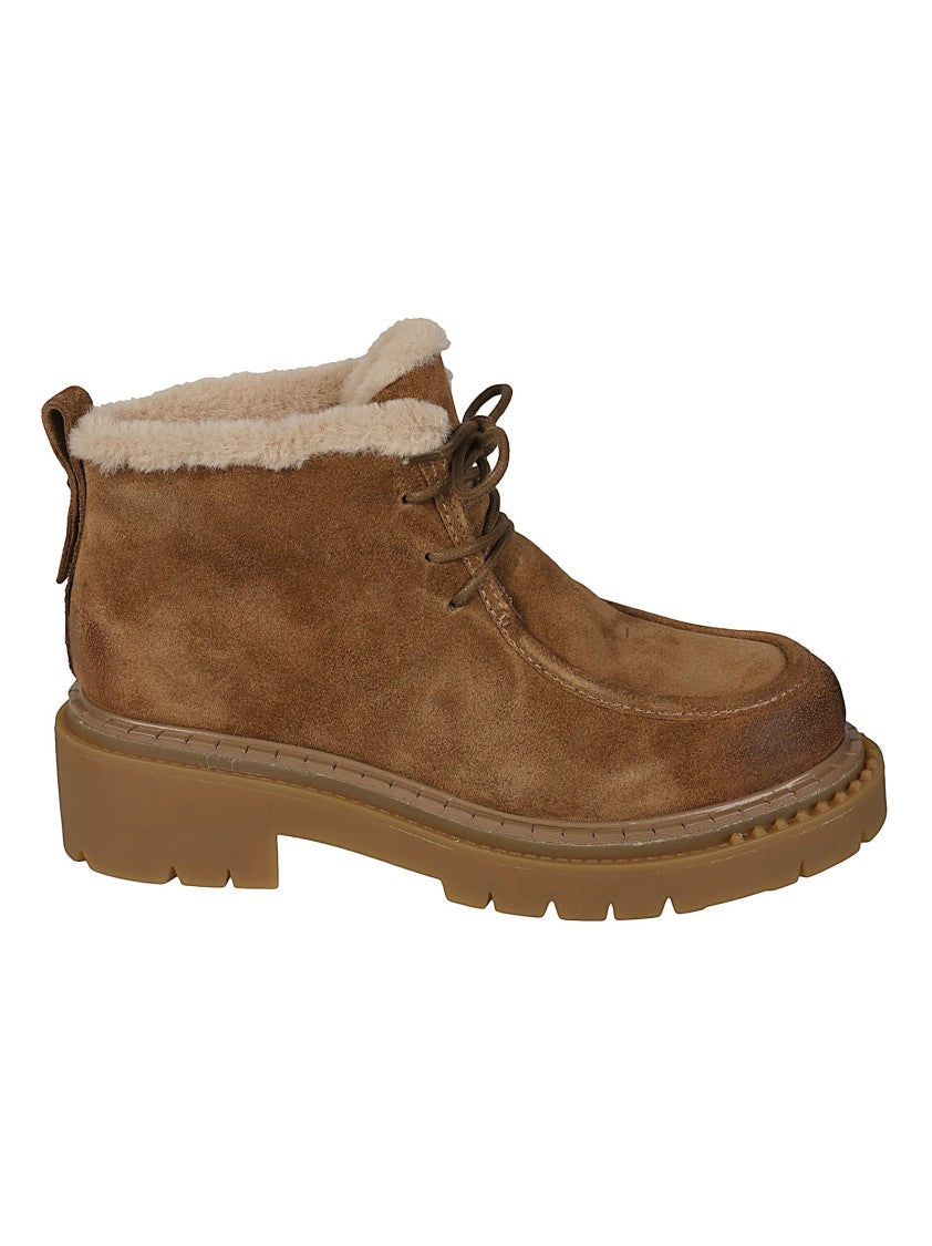 Ash Brown Demi Ankle Boots Shearling Calfskin Boots