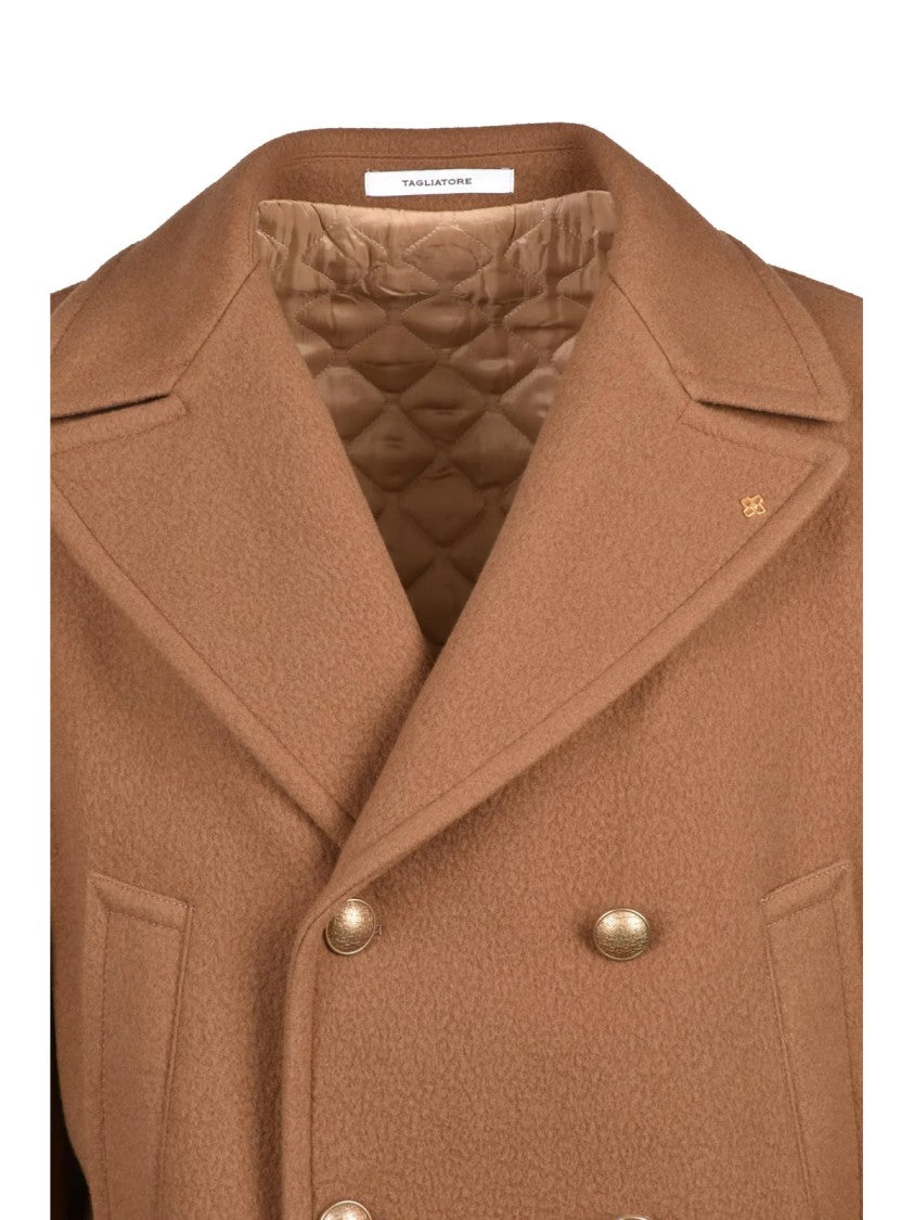 Tagliatore Brown Quilted Wool-Blend Double-Breasted Coat
