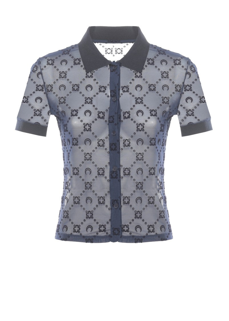 Marine Serre Blue Moon Monogram Mesh Shirt