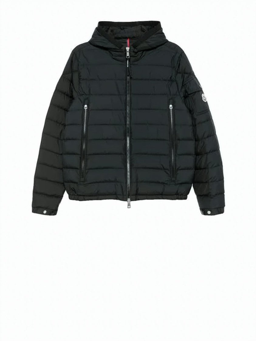 Moncler Padded Black Jacket With Horizontal Quilting And Hood