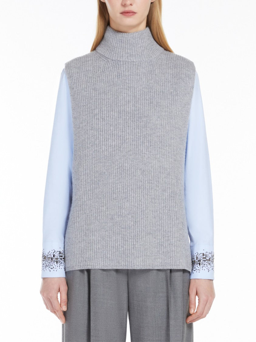 Max Mara Ribbed Knit Gilet With High Turtleneck