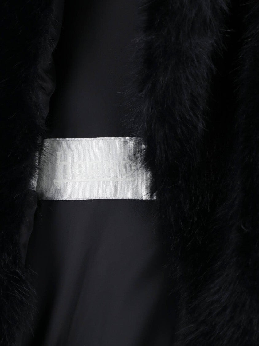 Herno Black Short-Sleeved Faux Fur Jacket