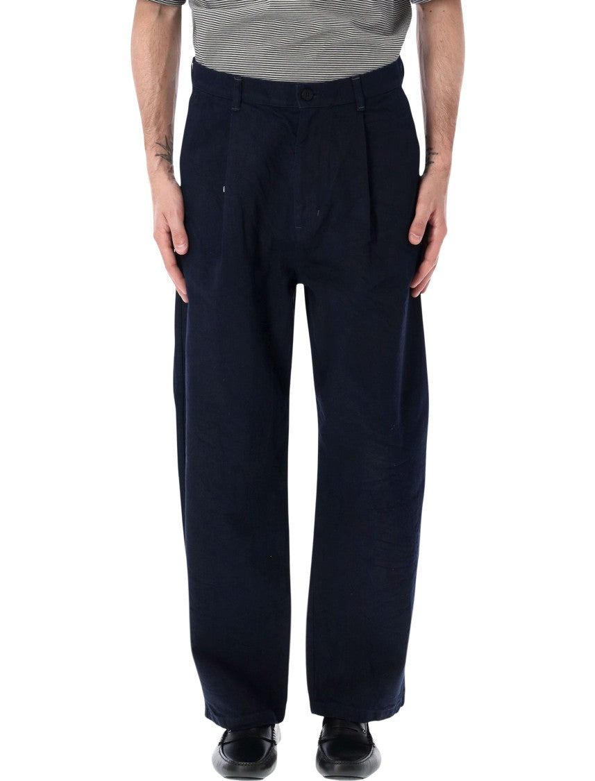 Still By Hand Deep Navy Pleated Denim Wide-Leg Pants
