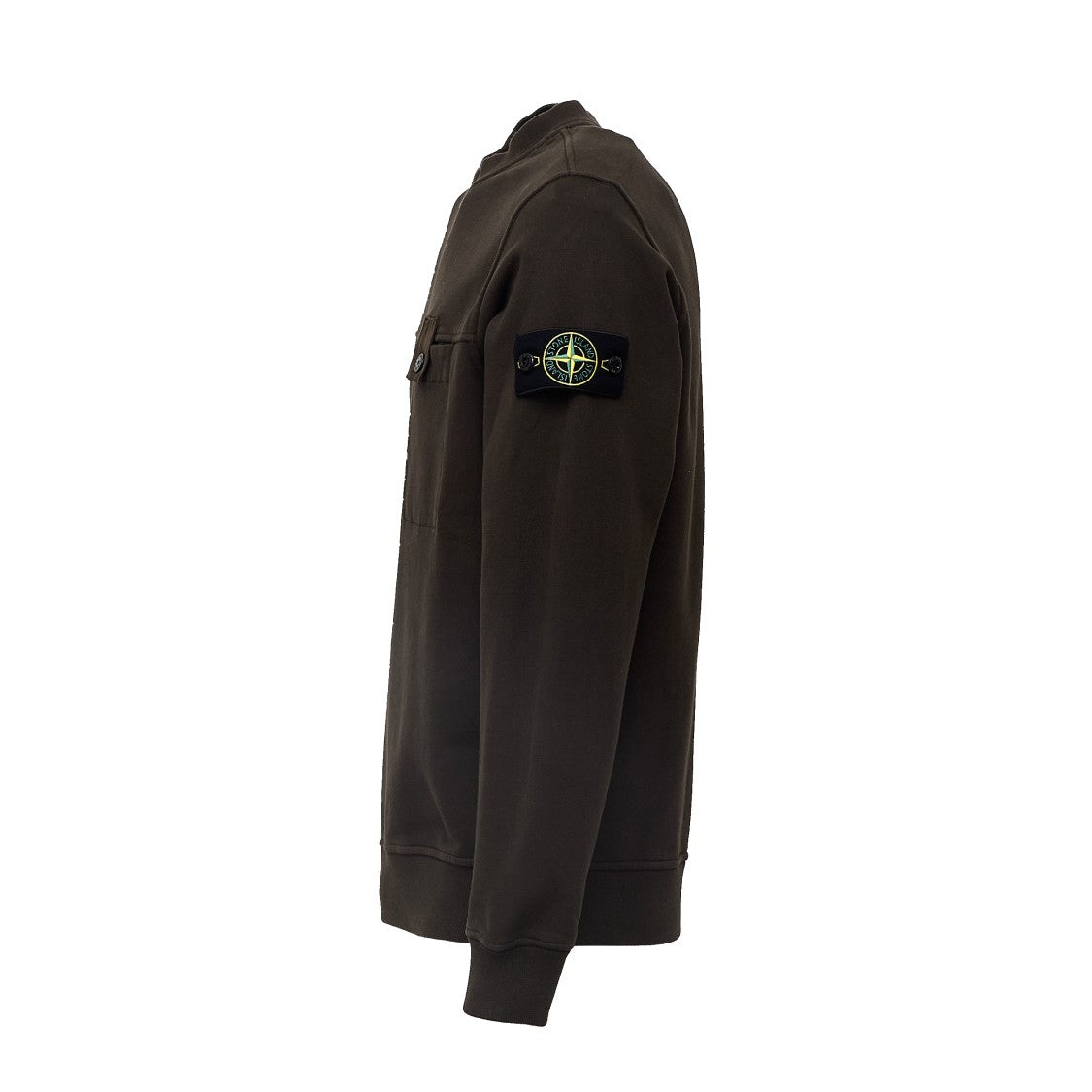 Stone Island Long-Sleeve Crewneck Sweatshirt With Ribbed Details And Chest Pocket