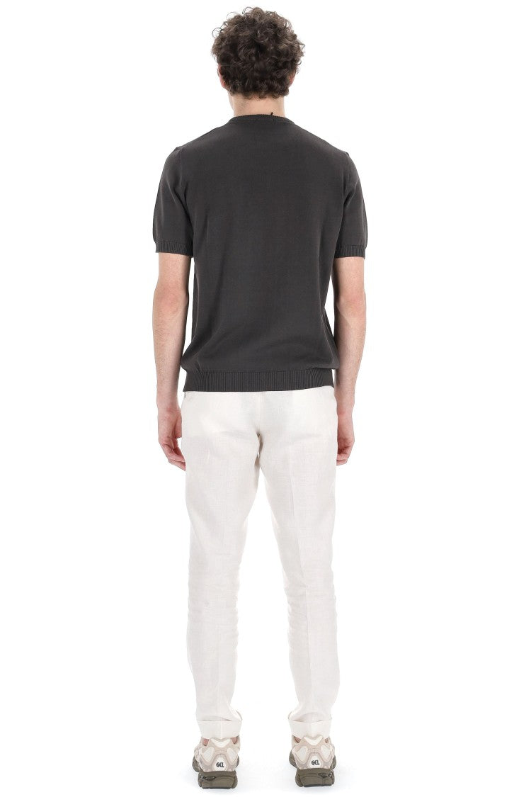 Drumohr Textured Black Knit T-Shirt With Ribbed Details
