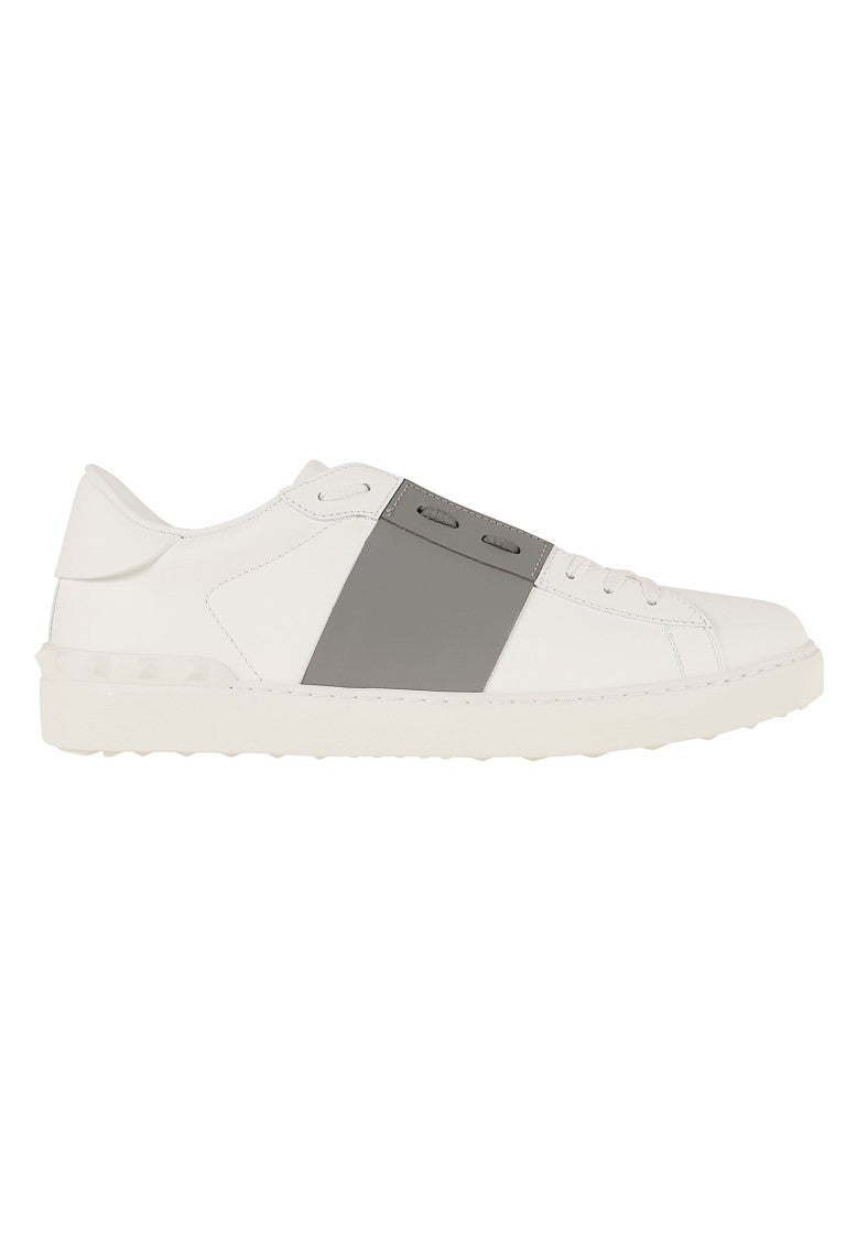 Valentino Garavani White Open Calfskin Studded Leather Sneakers