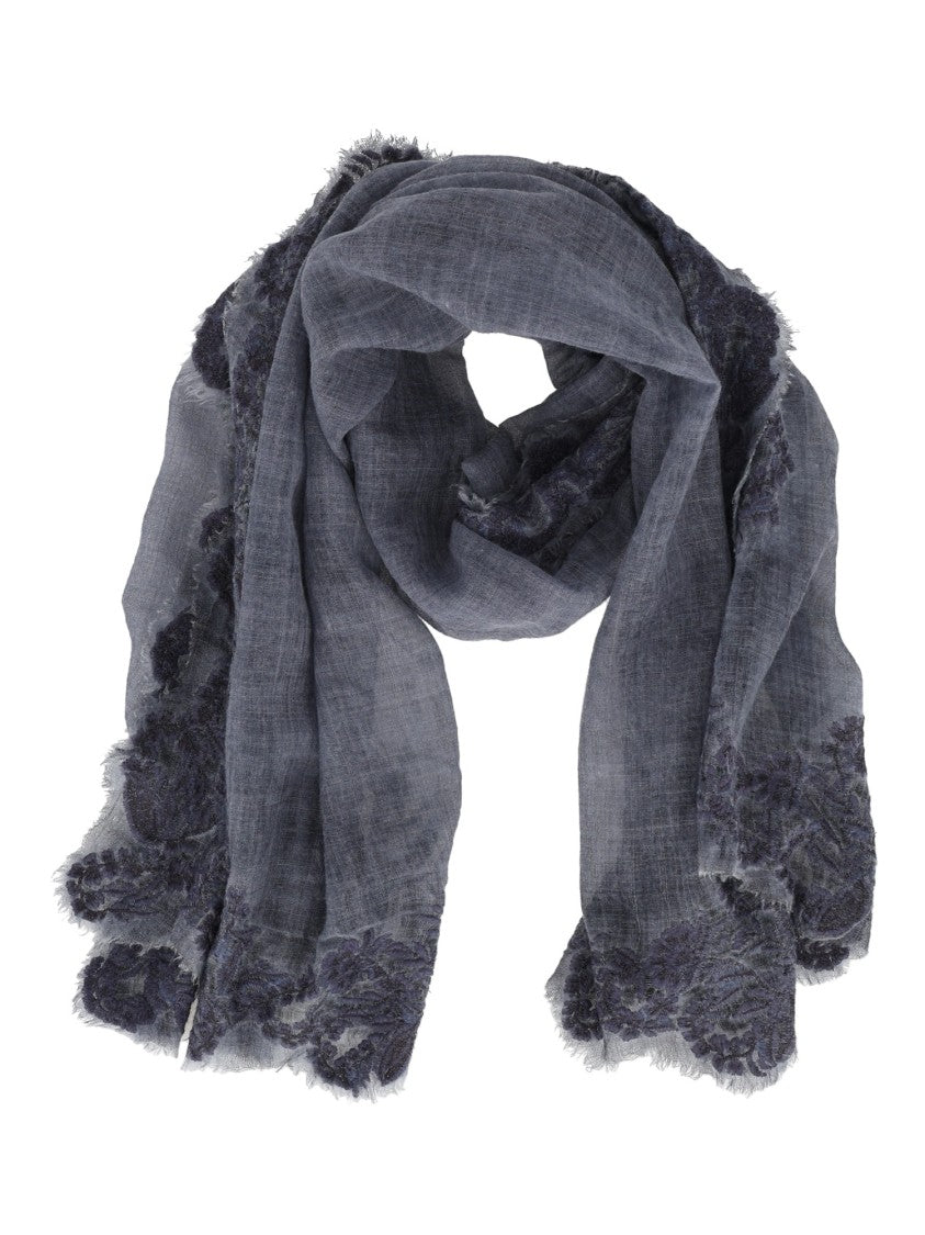 Faliero Sarti Rectangular Embroidered Scarf With Frayed Edges