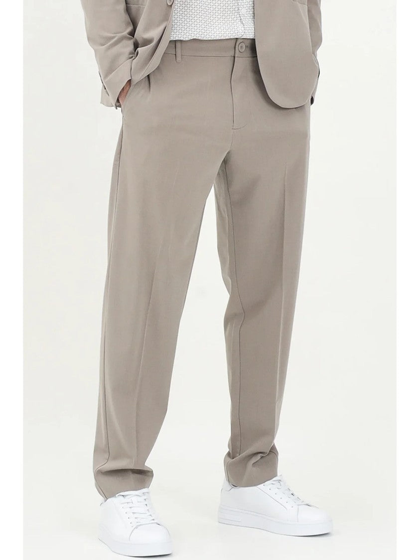 Armani Exchange Taupe Straight-Leg Wool-Blend Pants