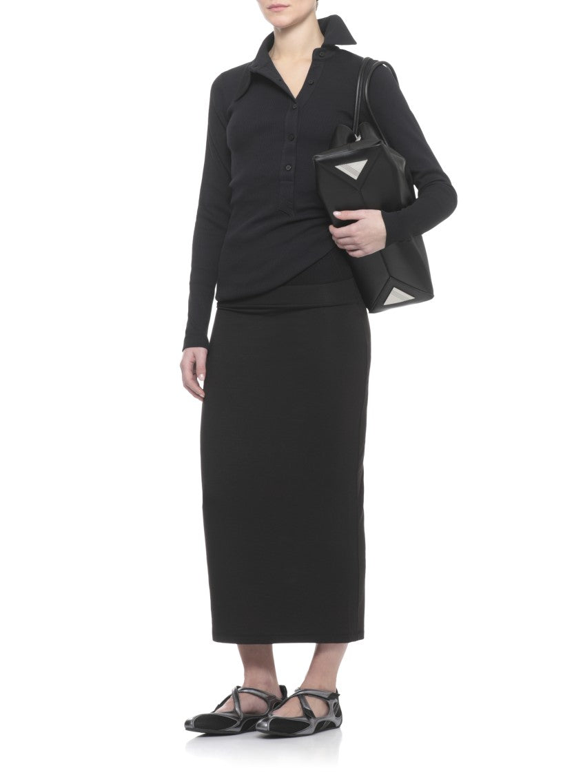 The Attico Black Asymmetric Ribbed Long Sleeve Top