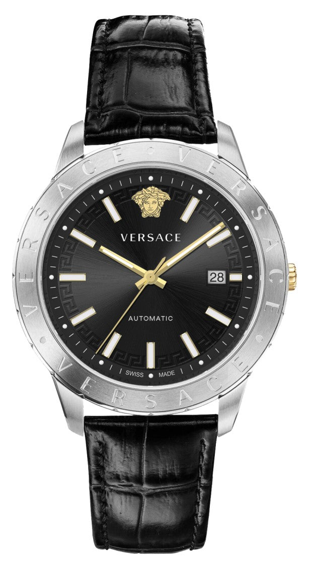 Versace 43Mm Automatic Watch With Luminous Dial And Calf Leather Strap